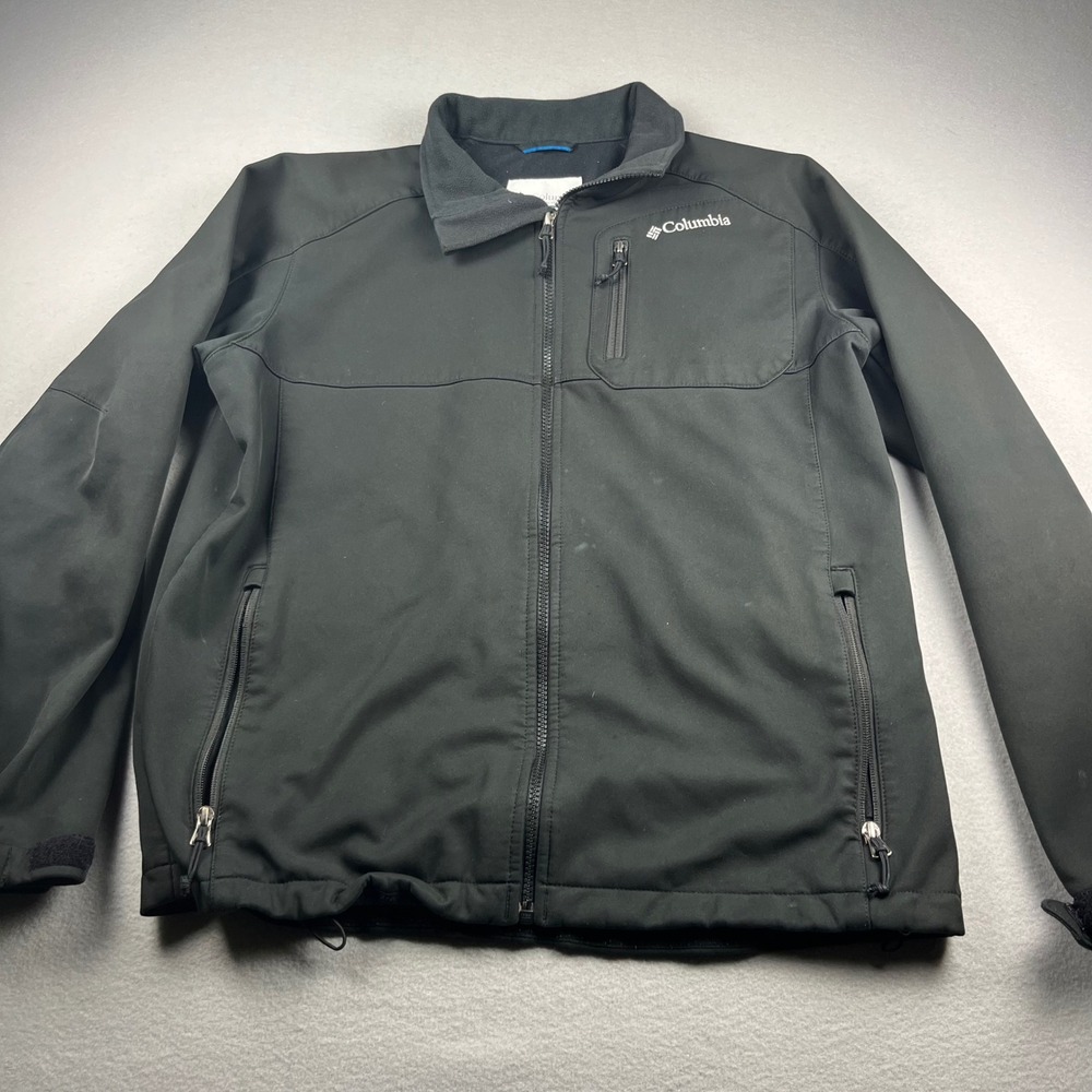 Columbia Mens Ascender Softshell Jacket Black Full Zip Fleece Lined Size L
